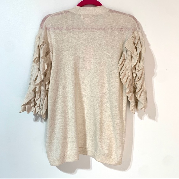 Rachel Parcell Ruffle Sleeve Open Front Cardigan with Pockets XS Oatmeal Beige - Picture 7 of 9